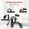 Folding rollator walker with 8-inch wheels, adjustable height, reversible backrest, and foldable footrests for mobility.