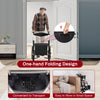 Folding rollator walker with 8-inch wheels, black, featuring one-hand folding design for easy transport and storage.