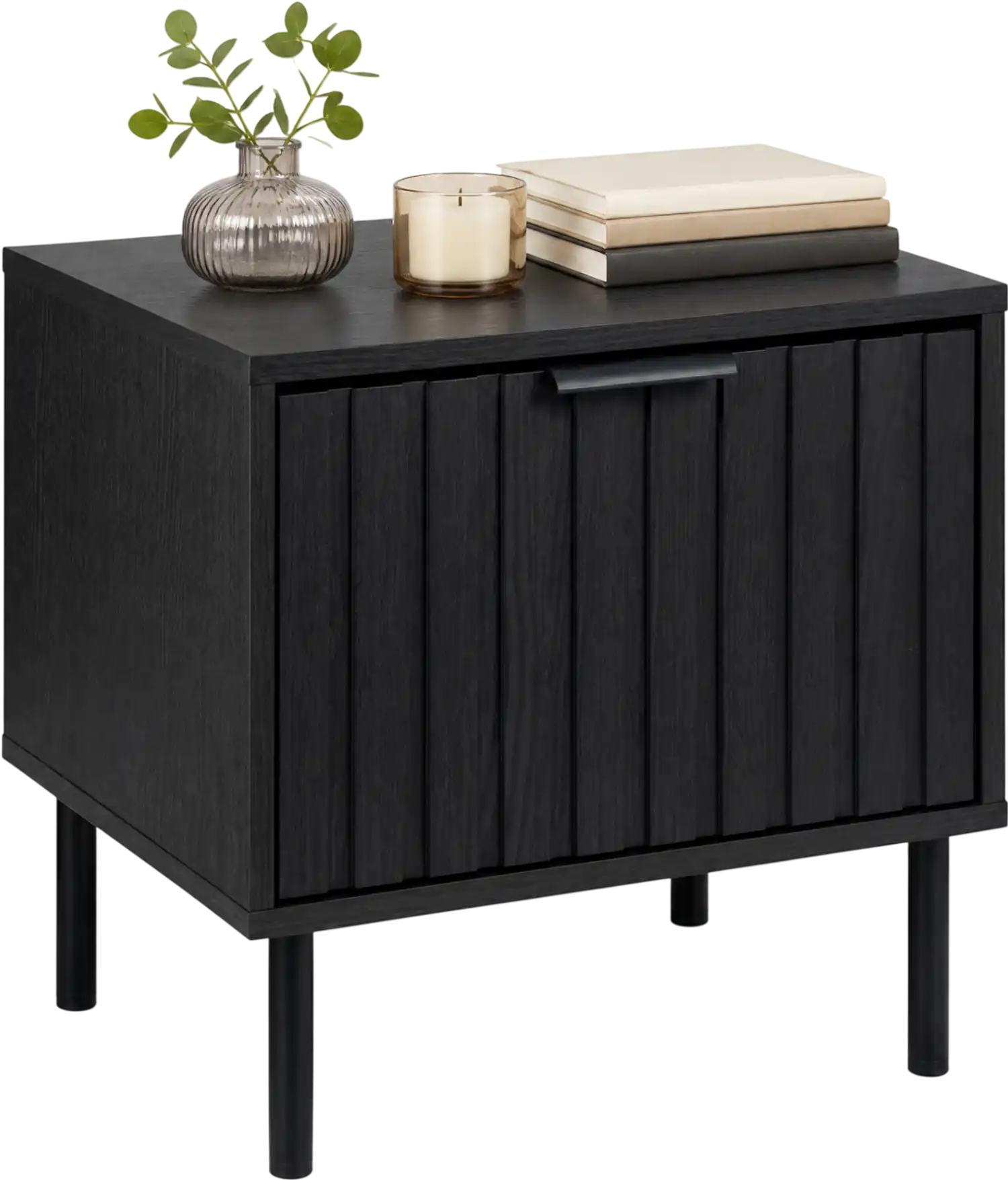 Costway Modern Black Nightstand Vertical-Striped Storage Drawer 98062221 New