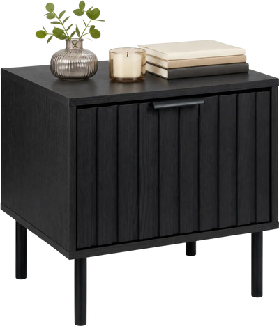 Costway Modern Black Nightstand Vertical-Striped Storage Drawer 98062221 New