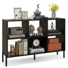 Open-back bookshelf in black with 7 shelves and a drawer, ideal for study or office storage and organization.