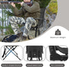 Foldable swivel patio chair with armrest, black mesh back, sturdy steel frame, ideal for outdoor hunting and stability.