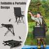 Foldable swivel patio chair with armrest, black mesh back, designed for outdoor use and easy portability.