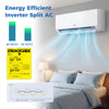 Inverter Split AC unit with 20 SEER2, 18000 BTU, WiFi enabled, shown above a bed for year-round comfort and efficiency.