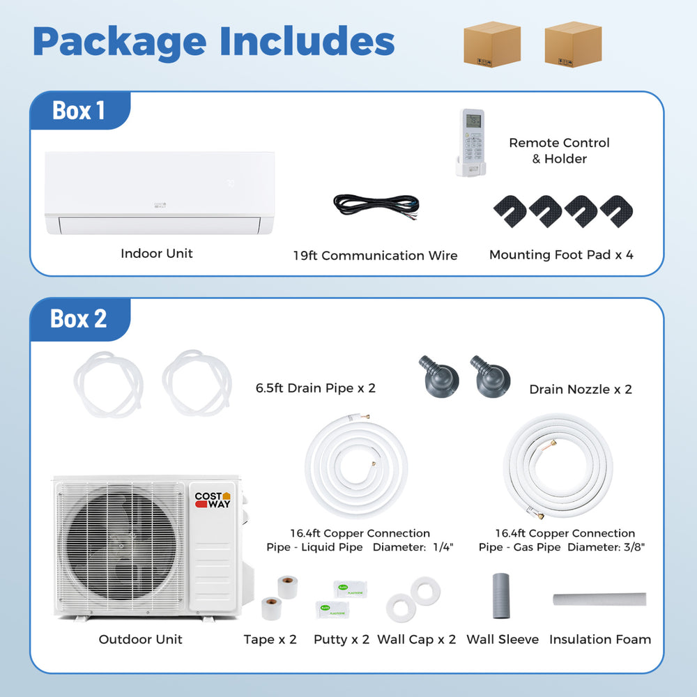 Indoor unit of the Blast Pro Series 18000 BTU mini split air conditioner with remote control and mounting accessories.
