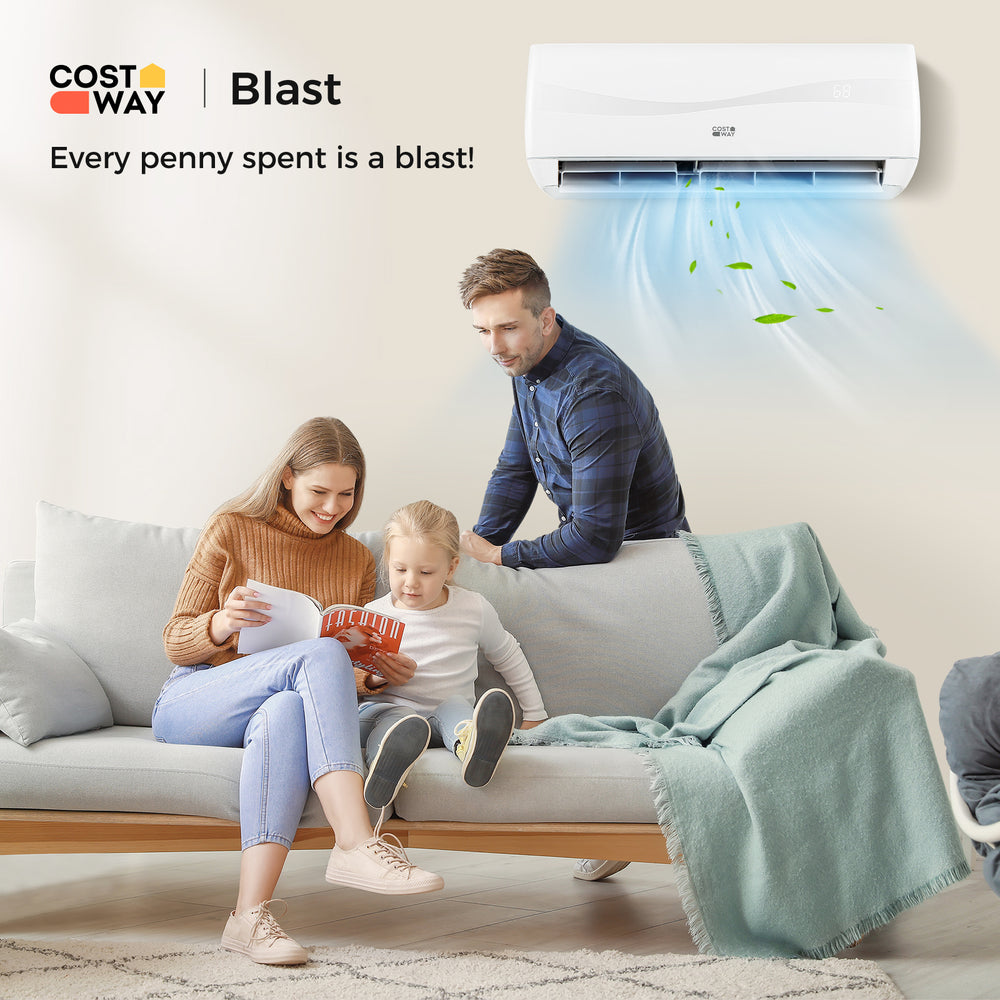 Ductless mini split air conditioner and heater, 9000 BTU, 4-in-1 design, ideal for spaces up to 450 sq.ft.