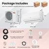 Ductless mini split air conditioner and heater with indoor and outdoor units, installation kit, and remote control for.