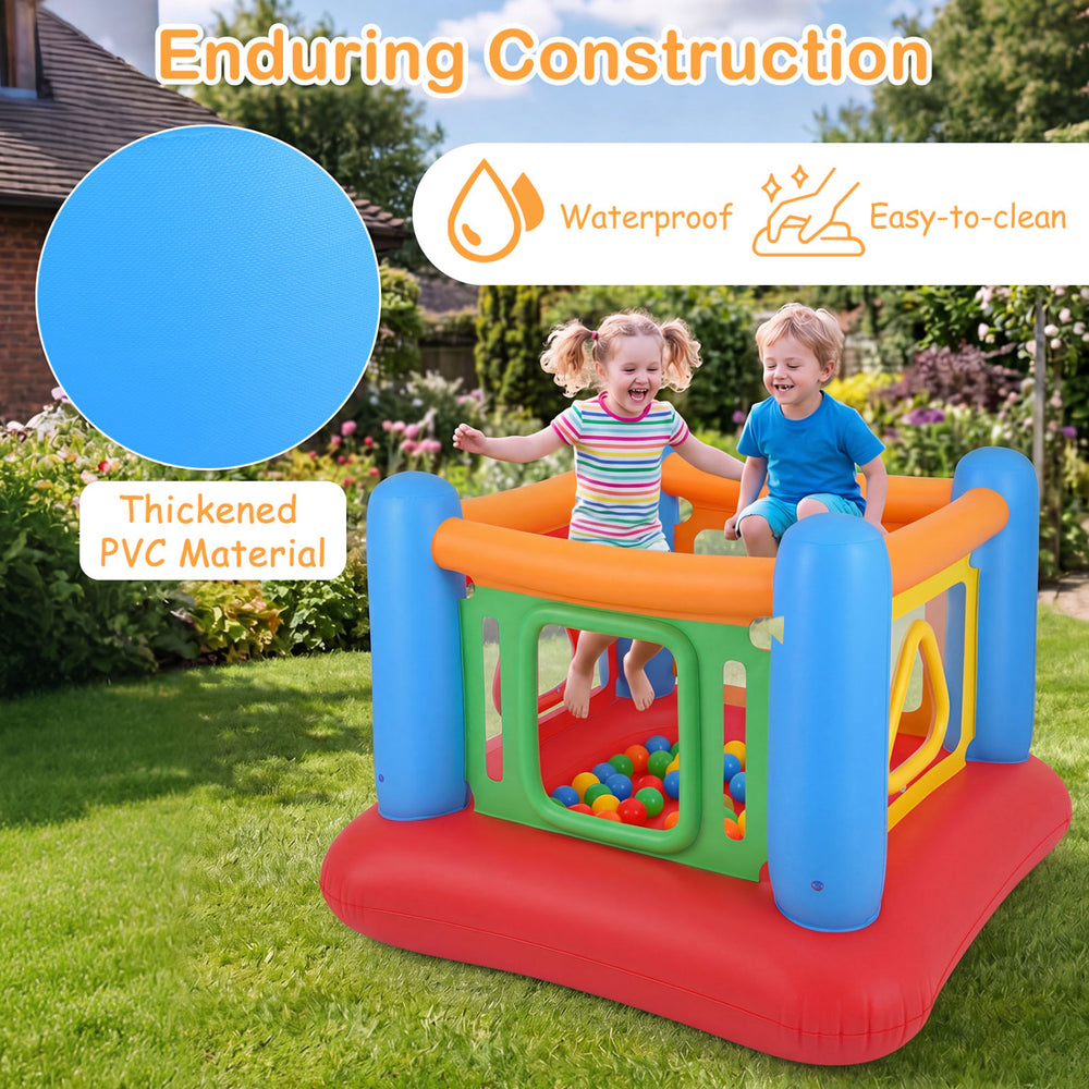 Colorful inflatable jumping house for kids, made of thickened PVC, waterproof, ideal for indoor and outdoor play.