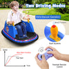 Blue 12V Electric Kids Ride On Bumper Car with flashing lights, dual joysticks, and adjustable safety belt for toddlers.