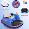 Blue 12V electric kids bumper car featuring a wide seat with backrest, flashing lights, and dual joysticks for toddlers.