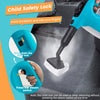 Handheld steam cleaner with child safety lock, ergonomic handle, and steam switch for safe, efficient cleaning.