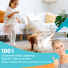 1400W handheld steam cleaner in blue with child lock, showcasing safe, chemical-free cleaning for kids and pets.