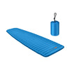 Blue 3-inch thick inflatable camping sleeping pad with storage bag, waterproof and durable for outdoor adventures.