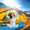 Blue 3-inch thick inflatable camping sleeping pad inside a tent, perfect for comfortable outdoor sleeping.
