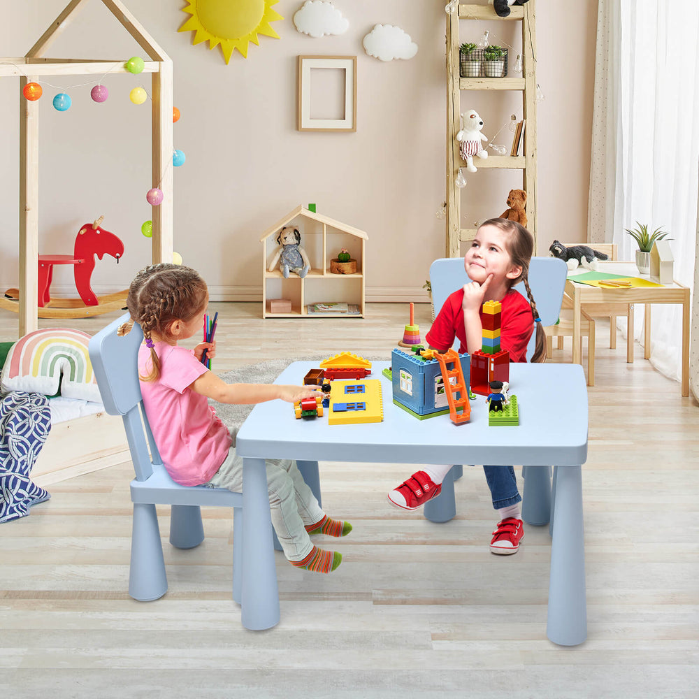 3 Pieces Toddler Multi Activity Play Dining Study Kids Table and Chair Set-Blue - Gallery View 1 of 10