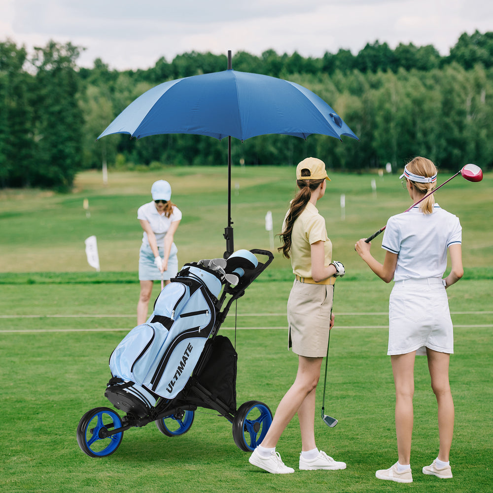 Folding 3 Wheels Golf Push Cart with Bag Scoreboard Adjustable Handle-Blue - Gallery View 1 of 10