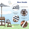 Kids picnic table and bench set with blue cushions and adjustable umbrella, ideal for outdoor play and relaxation.