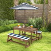 Kids picnic table and bench set featuring a height adjustable blue umbrella, perfect for kids' outdoor activities and.