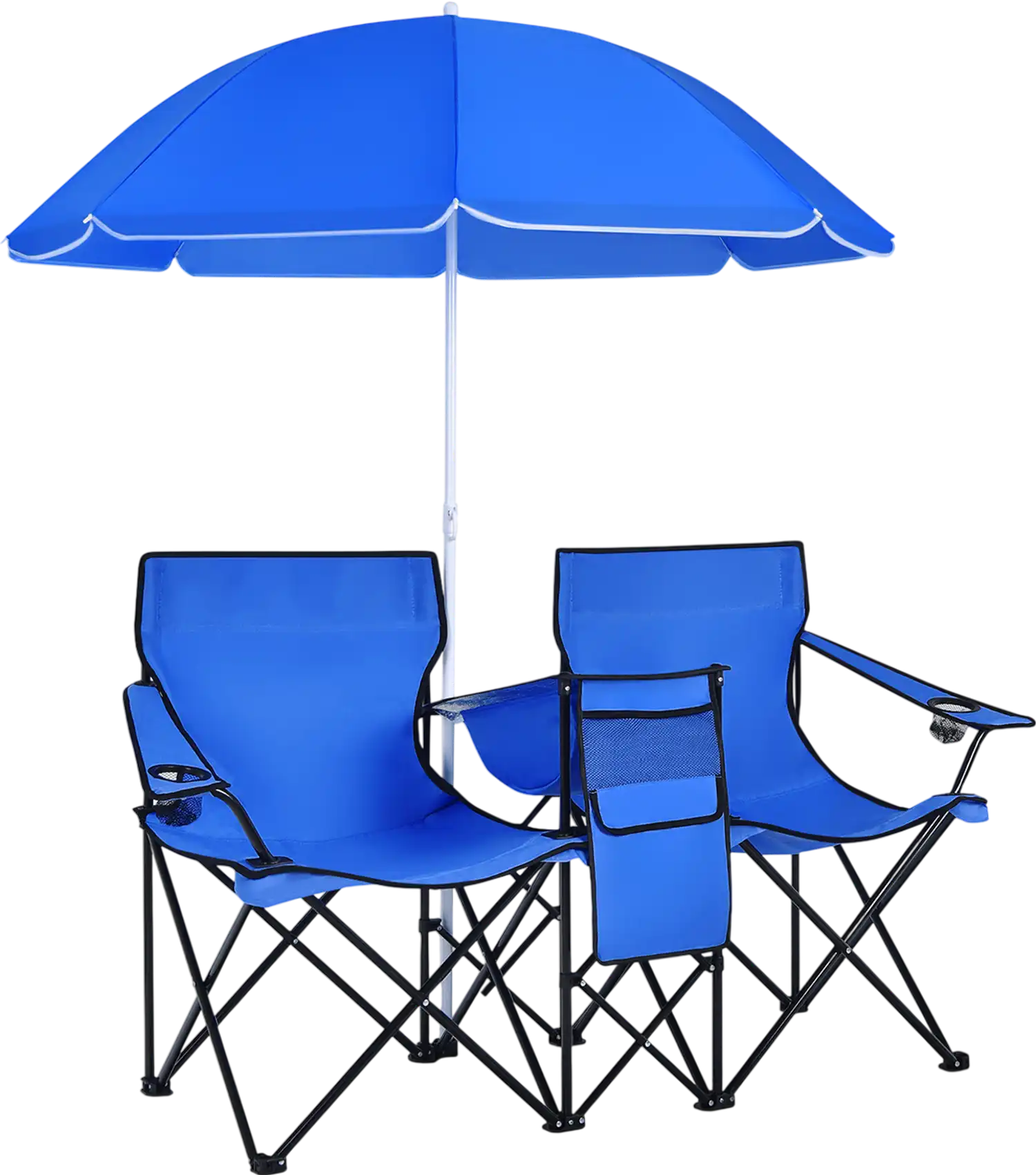 Costway Portable Folding Picnic Double Chair w/ Removable Umbrella 24870591 New