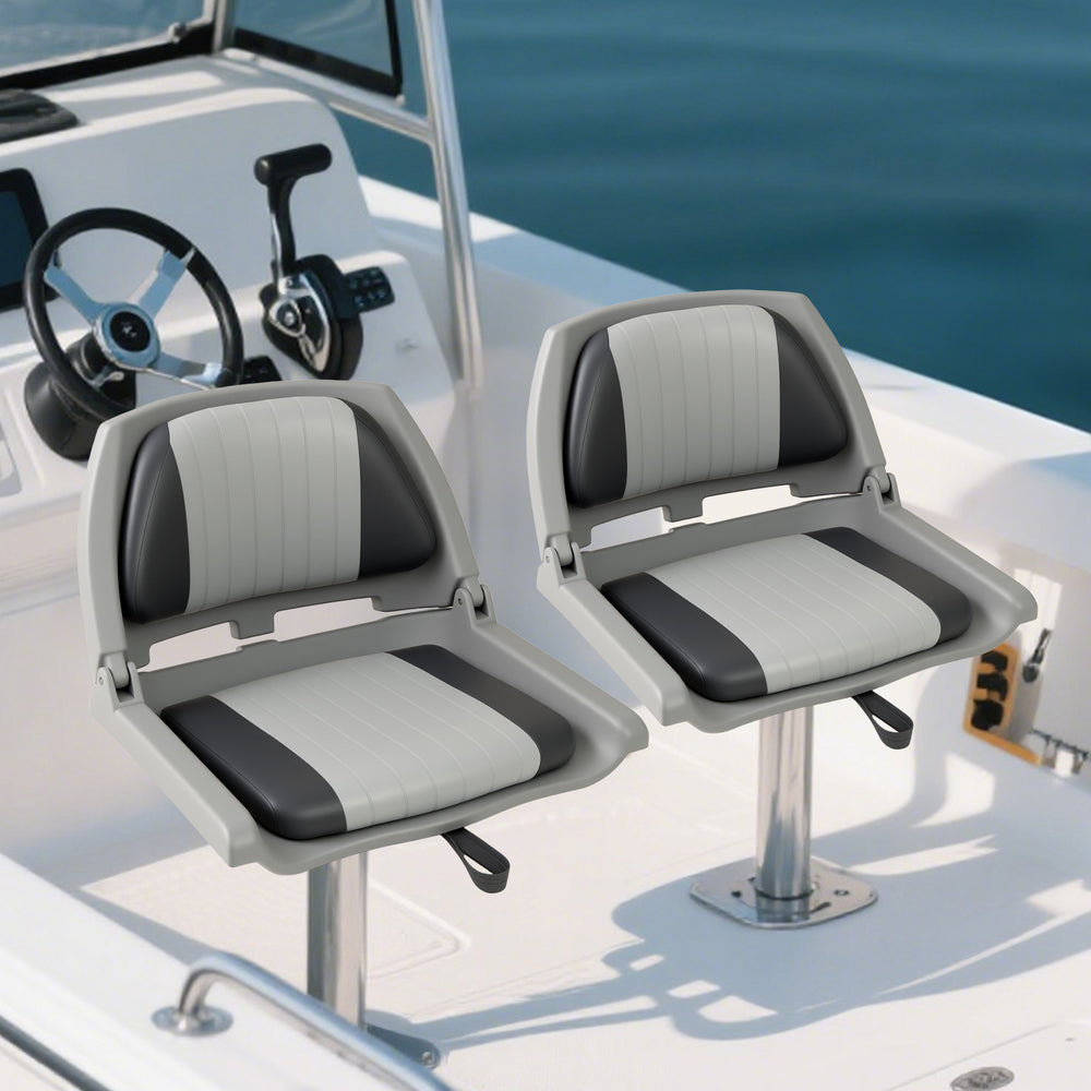 Boat Seat Folding Low Back Boat Chair with Marine-Grade PVC-Gray - Gallery View 1 of 10