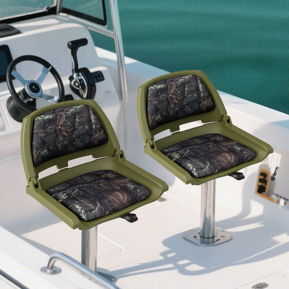 Boat Seat Folding Low Back Boat Chair with Marine-Grade PVC-Green - Gallery View 1 of 10