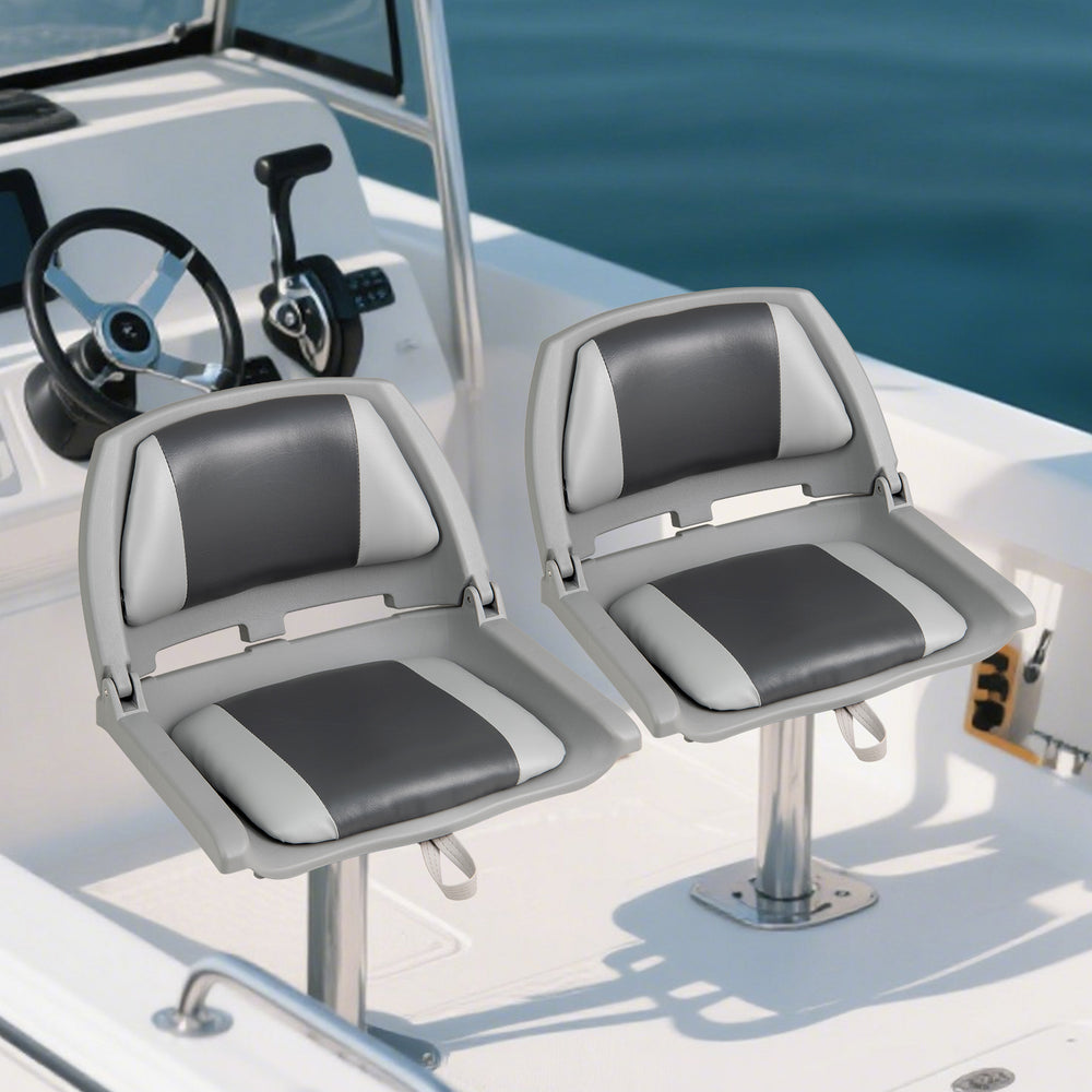 Boat Seat Folding Low Back Boat Chair with Marine-Grade PVC-White - Gallery View 1 of 10
