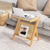 Boho End Table with Magazine Rack and Tempered Glass Top-Natural - Gallery View 1 of 10