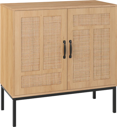 Costway Boho Storage Cabinet Asymmetrical Rattan Doors Kitchen Sideboard 96877044 New