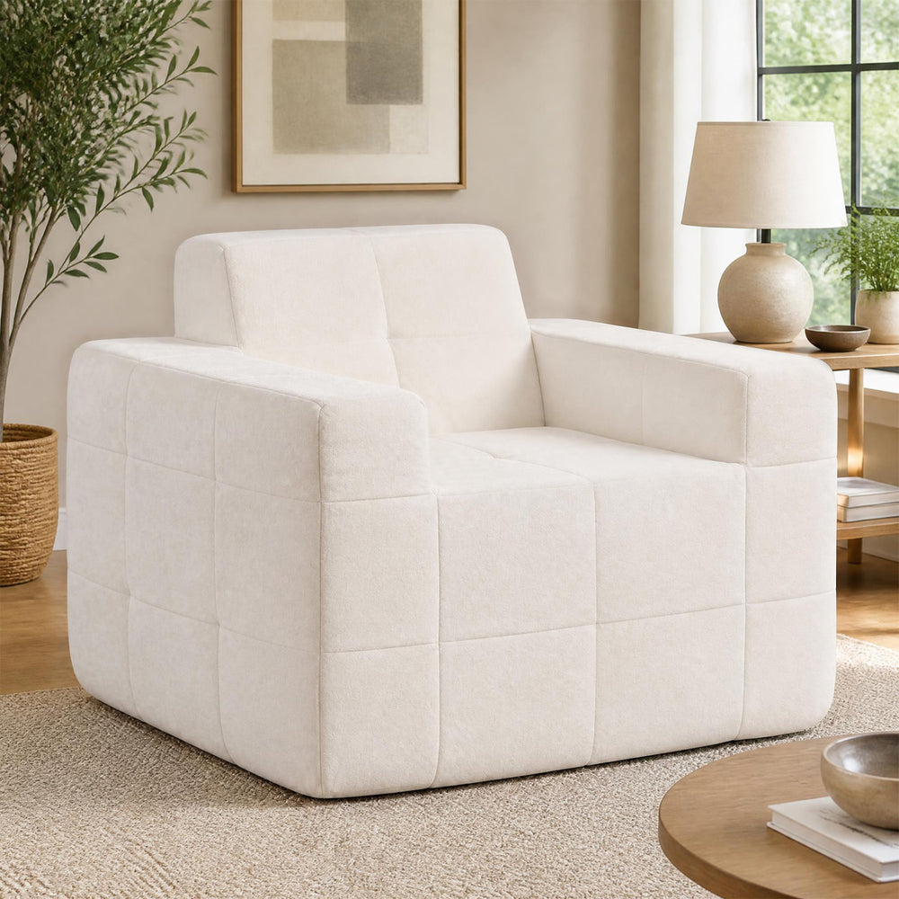 Boneless Single Sofa Chair Cloud Sofa with Terry Cloth Upholstery-Beige - Gallery View 1 of 10