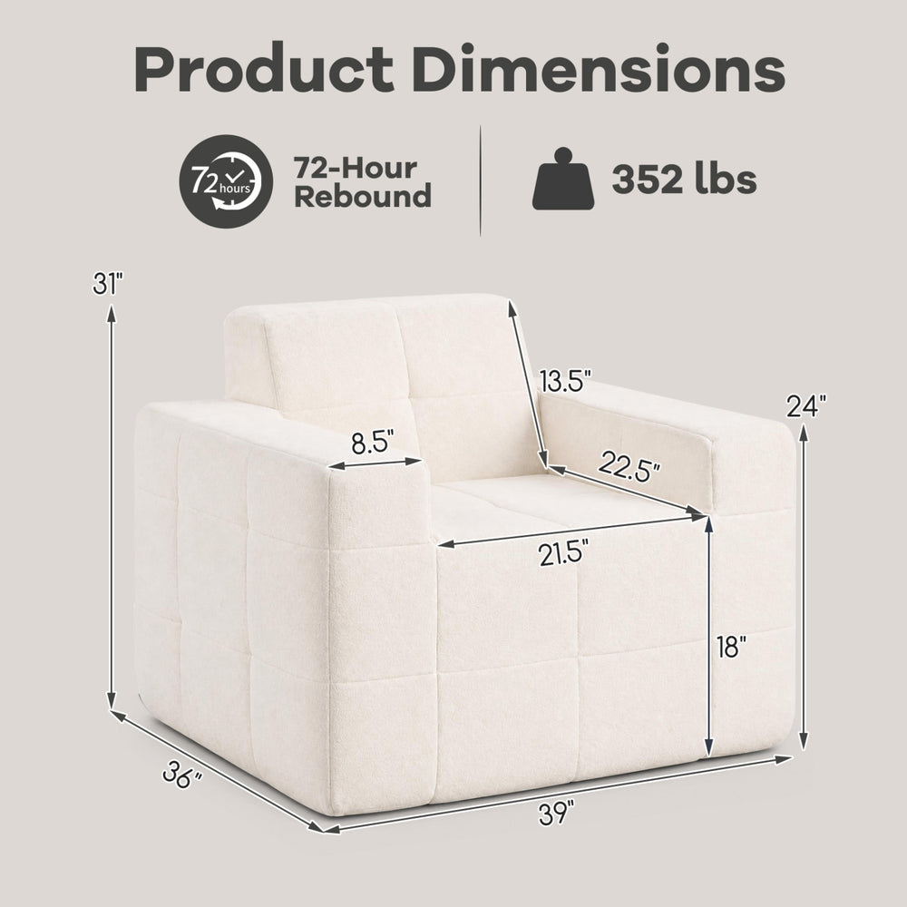 Boneless single sofa chair with soft terry cloth, extra-deep seating, and modern grid stitching for ultimate comfort.