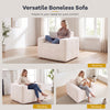 Boneless single sofa chair in soft terry cloth offers deep seating and lumbar support for working, reading, or relaxing.