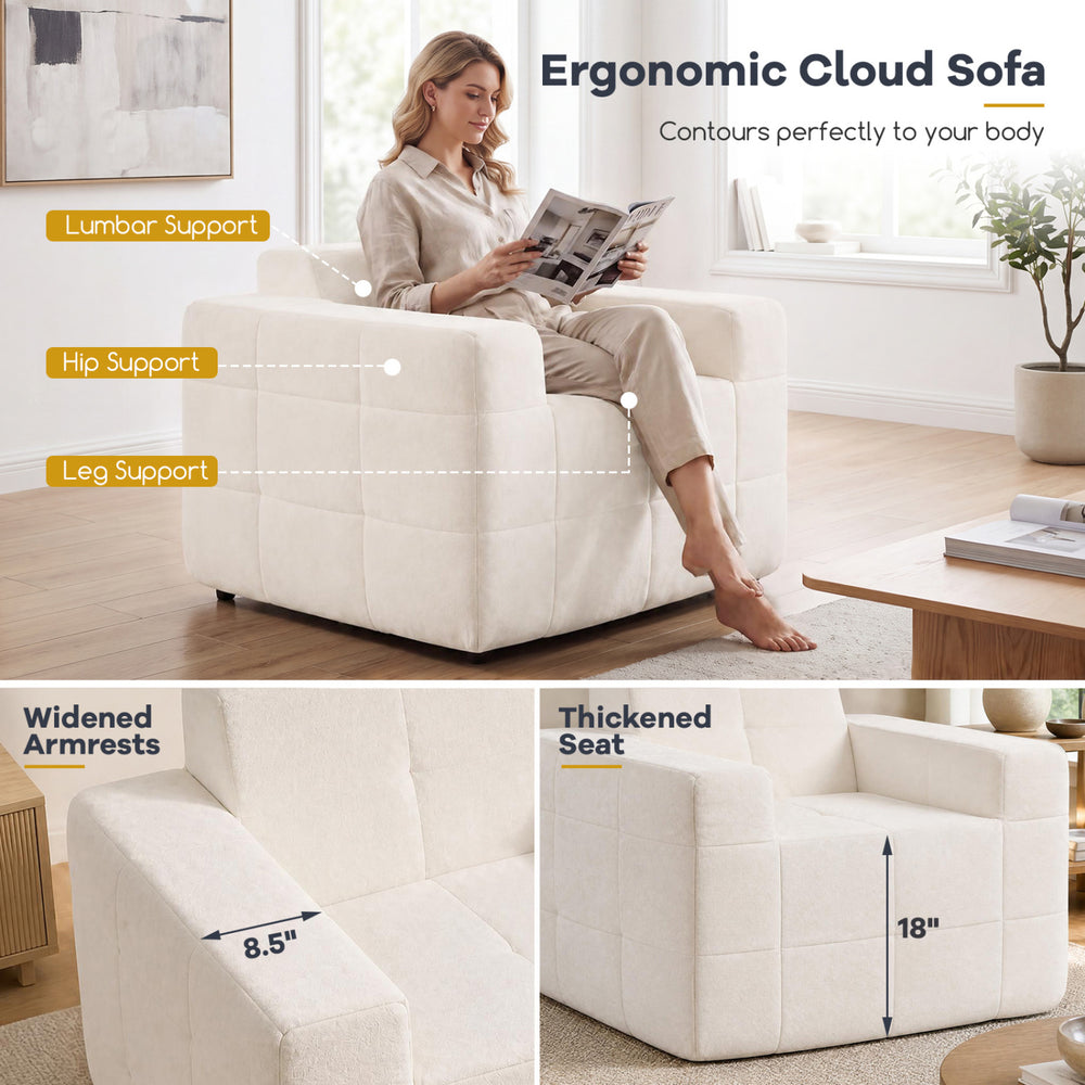 Boneless single sofa chair with lumbar support, thickened seat, and widened armrests for ultimate relaxation and comfort.