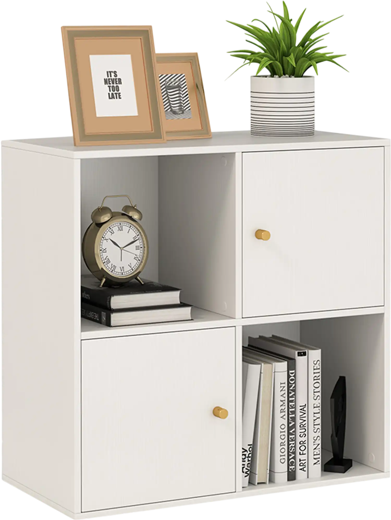 Costway 3-Tier 4-Cube Bookcase Bookshelf w/ 2 Cabinets 812795634 New