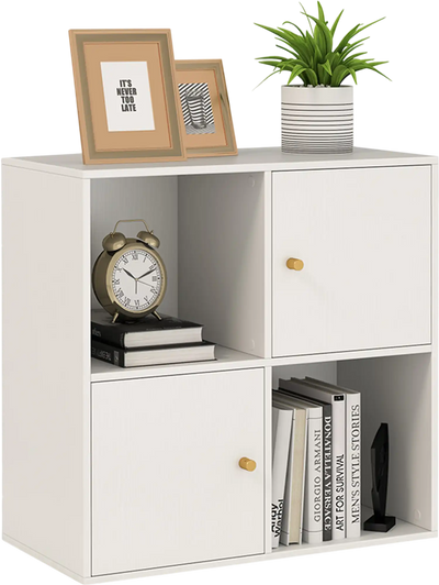 Costway 3-Tier 4-Cube Bookcase Bookshelf w/ 2 Cabinets 812795634 New