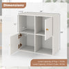 4-cube bookcase in white with 2 cabinets, spacious top, and anti-tipping kits for secure corner storage.