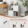 4-cube bookcase in white with dual anti-tipping kits, featuring spacious storage and protective foot pads for stability.