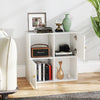 4-cube bookcase in white featuring 2 cabinets and spacious top, ideal for corner storage and organization.