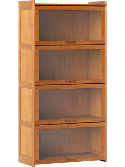 Costway 4-Tier Bamboo Bookcase with Doors Bookshelf 168572493 New