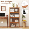 4-tier bamboo bookcase with doors in brown, featuring anti-tipping kit and see-through acrylic doors for safe storage.