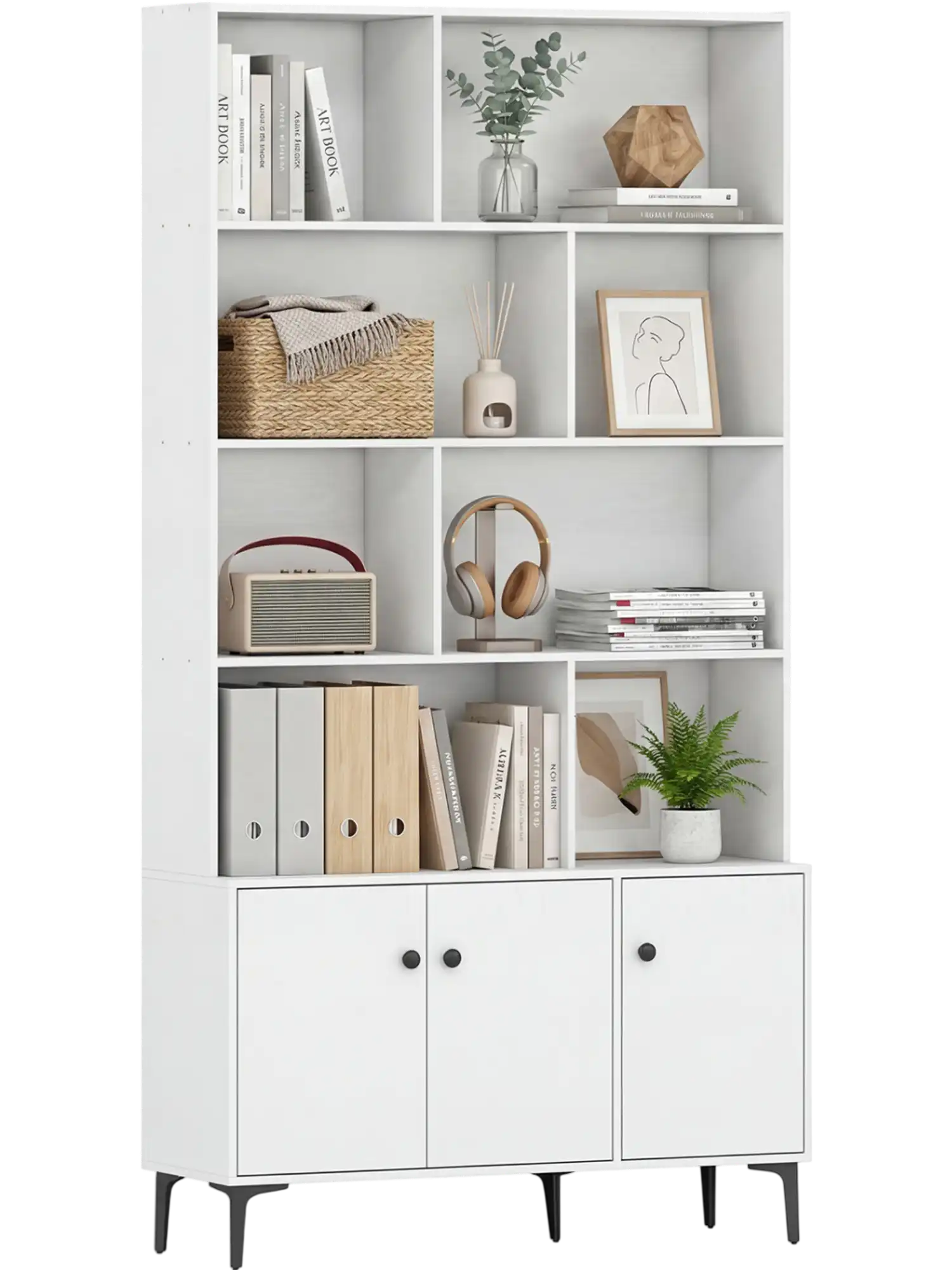 Costway Bookshelf Bookcase 3 Doors Home Office 25736192 New