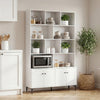 White bookshelf with 4 doors and open shelving, featuring metal legs and anti-tipping kits for home office stability.