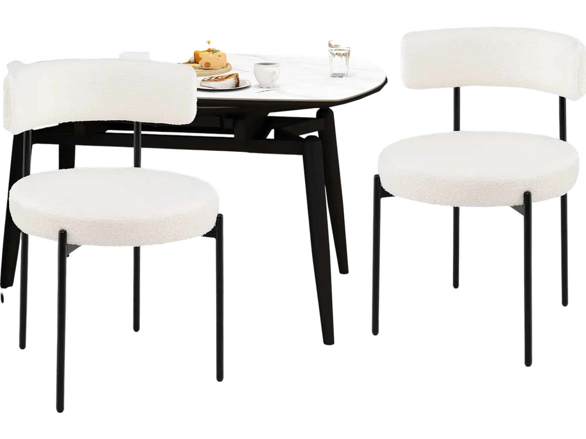 Costway Boucle Dining Chairs Curved Back Metal Legs Set of 2 White 371658492 New