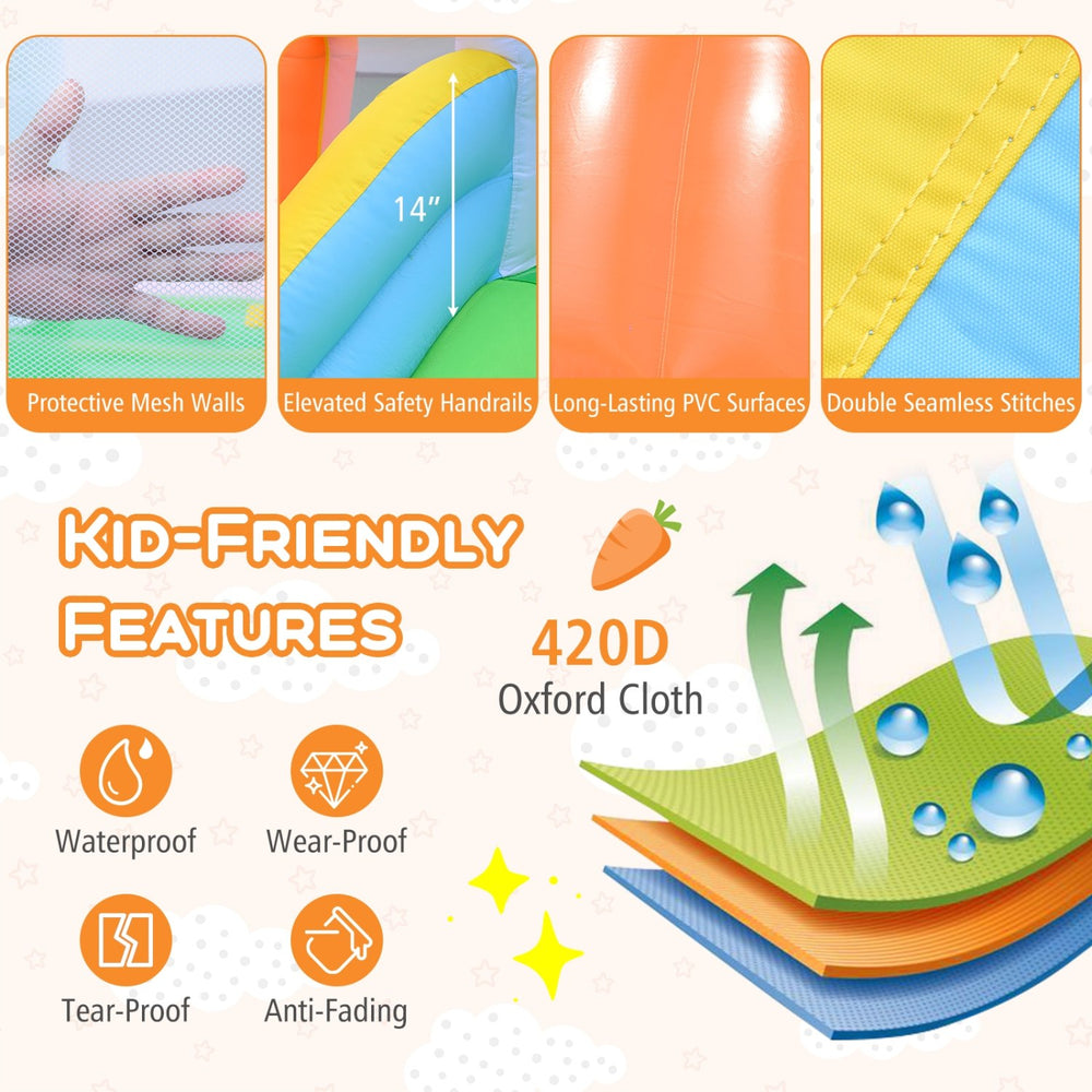 Bounce house for kids with climbing wall, 420D oxford cloth, and protective mesh walls for backyard fun.
