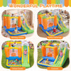 Bounce house for kids featuring a climbing wall, slide, and ball pit, perfect for backyard parties and family.