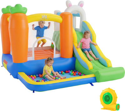 Costway Kids Bounce House Climbing Wall Slide Ball Pit 370W Blower 15706707 New