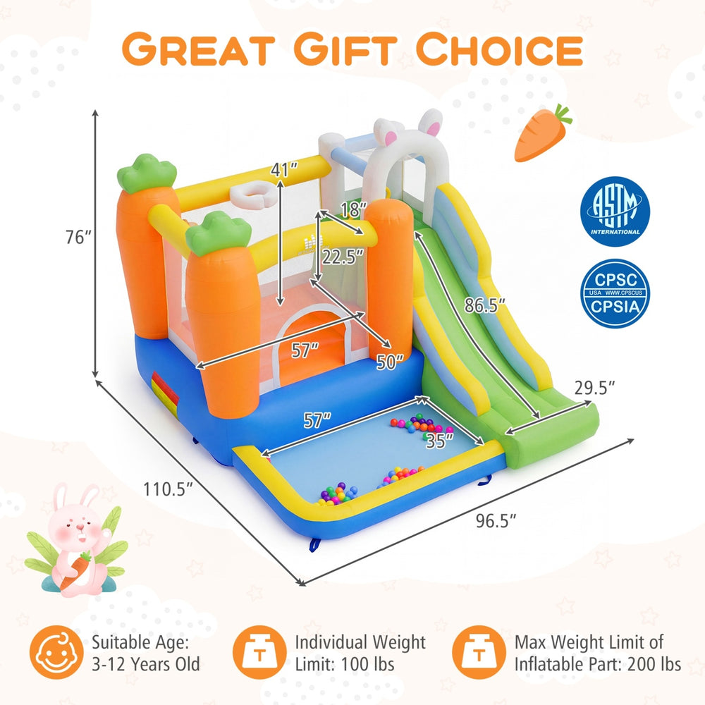 Bounce house for kids 3-12 with climbing wall, slide, and ball pit, made of durable 420D oxford cloth for backyard fun.