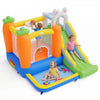Bounce house for kids with climbing wall, slide, and ball pit, made of durable 420D oxford cloth for backyard fun.
