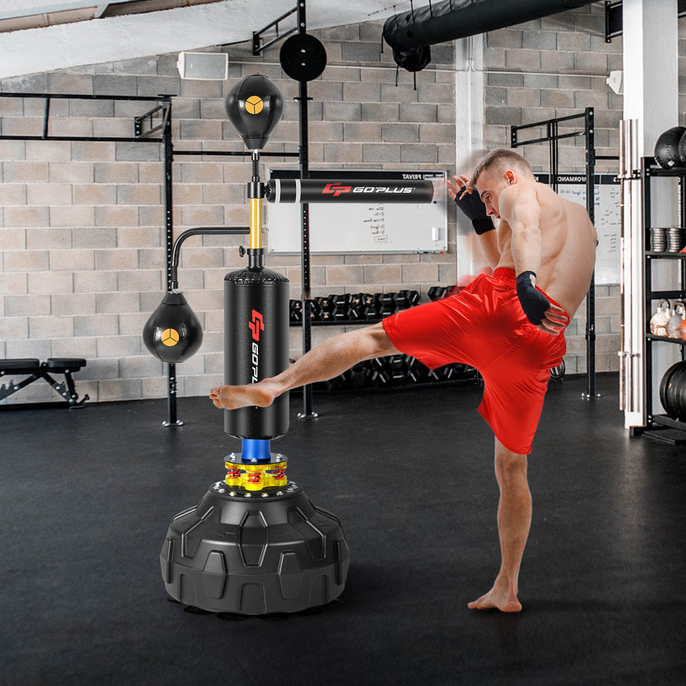 Boxing speed trainer showcasing the durable fillable base with suction cups, ensuring stability during rigorous.