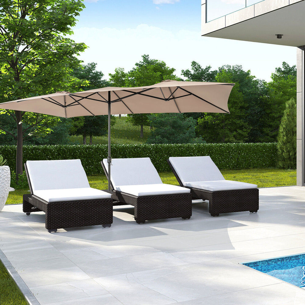 15 Feet Double-Sized Patio Umbrella with Crank Handle and Vented Tops-Brown - Gallery View 1 of 10