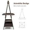 Double-sided storage art easel in brown with triangular structure, featuring magnetic whiteboard and chalkboard for.